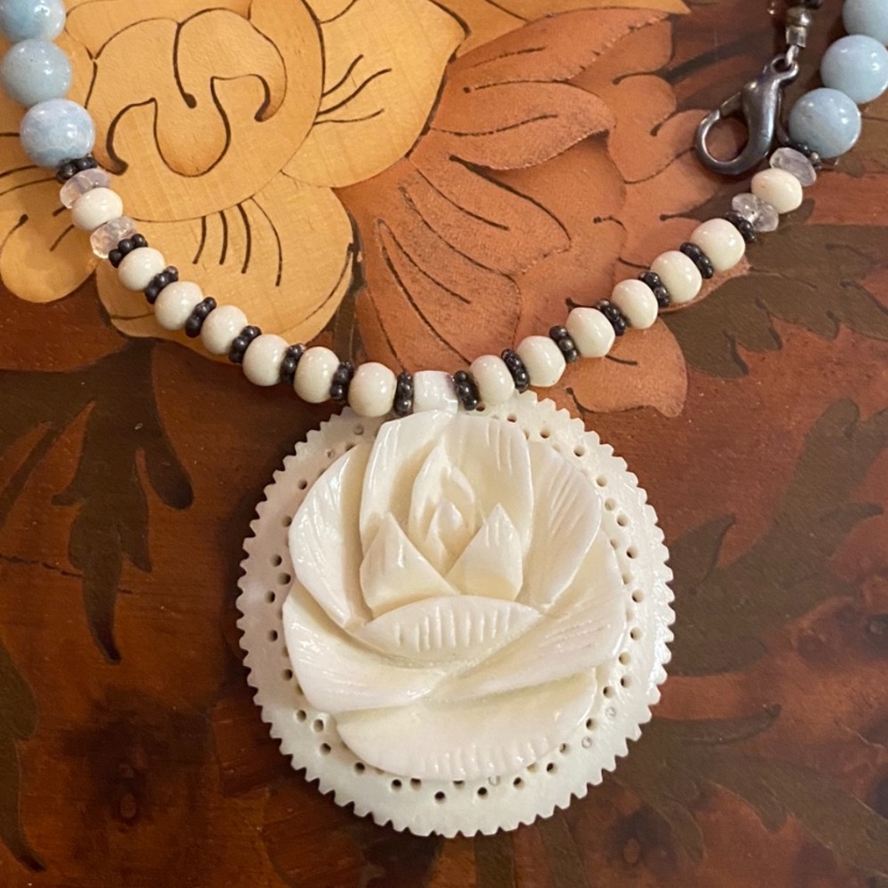 Handcarved Bone Rose Necklace